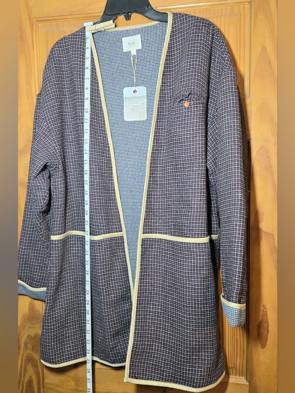 NWT Salt by ROOLEE Long Plaid Open Front Cardigan Sweater Size L - Picture 6 of 6